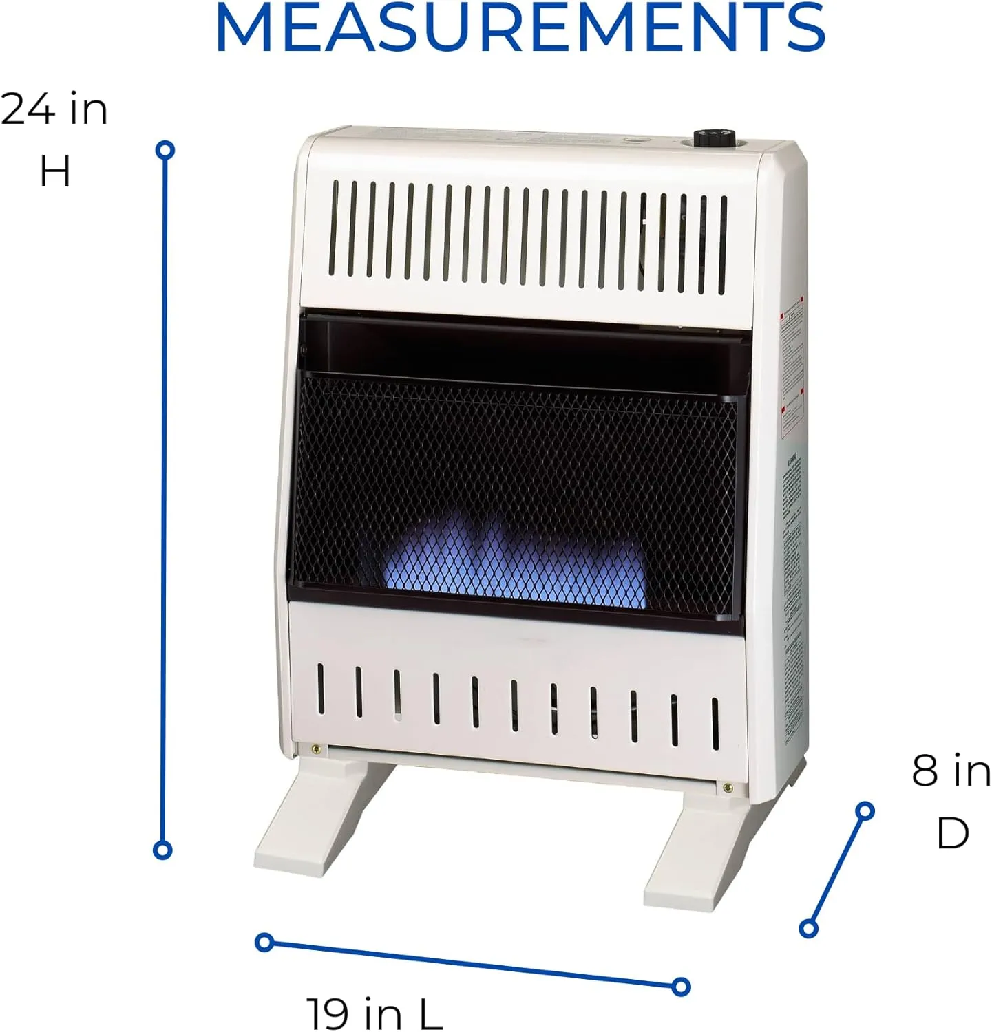 ProCom ML200TBA-B Ventless Propane Gas Blue Flame Space Heater with Thermostat Control for Home and Office Use, 20000 BTU, Heats Up to 950 Sq. Ft., Includes Wall Mount and Base Feet, White
