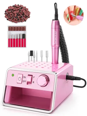 Professional Electric Nail Drill Portable Nail File for Acrylic Gel Nails, 20000RPM Professional Nail Drill Machine for Nail Polish Remover with the Function of Storing Manicure Accessories, Purple