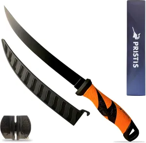 Professional Filleting & Boning Knife, 9-inch Fillet Bone Knife Set for Meat Cleaning Deboning Hunting, Sharp Stainless Steel Teflon Coated Blade, Non-slip Protective Sheath Kit, Yellow