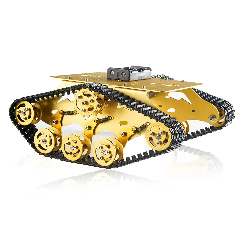 Professional SZDoit TS300 Shock Absorption Robot Tank Car Chassis with Suspension, Robotic Platform for Arduino, Raspberry Pie, for Steam Maker Learning Kit (Yellow)