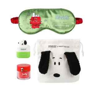 Profusion Cosmetics Peanuts Holiday Goodnight Set, Featuring A Lip Balm, Scrub, Snoopy Pouch and Eye Sleep Mask, Infused with Vitamin E