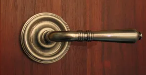 Providence by FPL- Solid Brass Passage Lever Set for Closet/Hallway Doors, 2-3/4" Backset, Antique Brass Finish