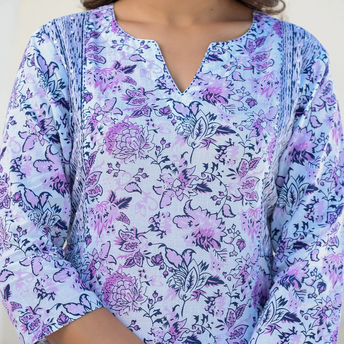 Purple Cotton Straight Suit Set with Dupatta