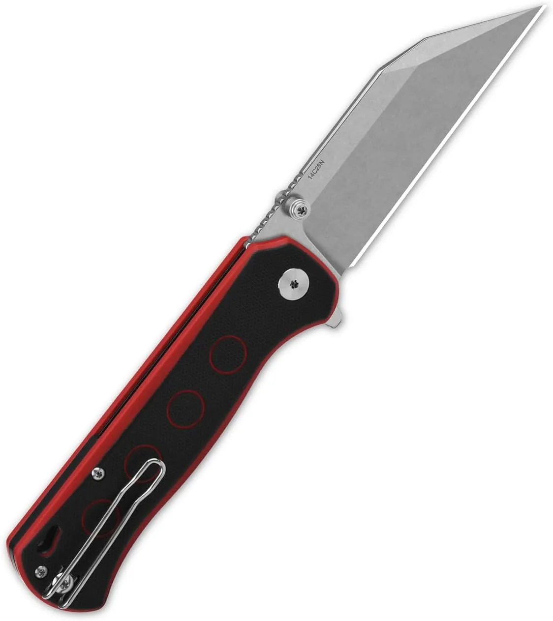 QSP Swordfish Model Pocket Folding Knife, Button Lock, 14C28N Blade With G-10 and Micarta Handles, Thumbstuds With Flipper (Stonewashed Blade, Black/Red G10)
