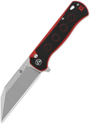 QSP Swordfish Model Pocket Folding Knife, Button Lock, 14C28N Blade With G-10 and Micarta Handles, Thumbstuds With Flipper (Stonewashed Blade, Black/Red G10)