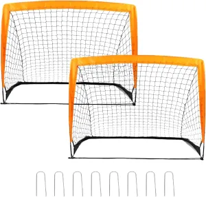 QWORK Pop Up Soccer Goals, Set of 2 Portable Collapsible Soccer Goal Nets for Backyard