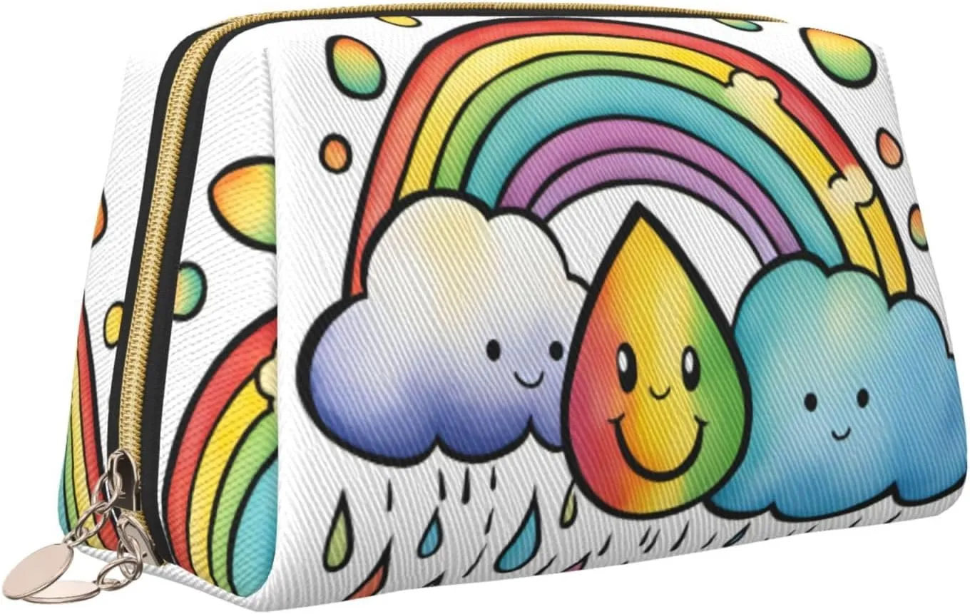 Rainbow Clouds Raindrop 1 Toiletry Pouch, Travel-Friendly Makeup Organizer For Makeup Brushes, Lipsticks