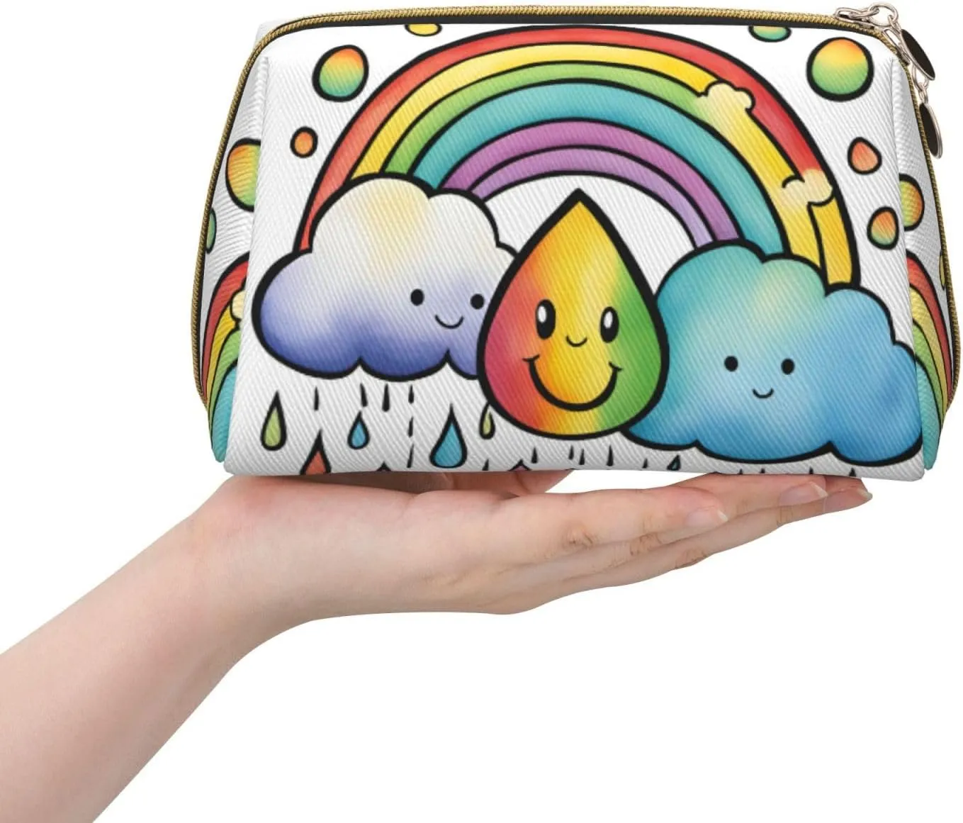 Rainbow Clouds Raindrop 1 Toiletry Pouch, Travel-Friendly Makeup Organizer For Makeup Brushes, Lipsticks