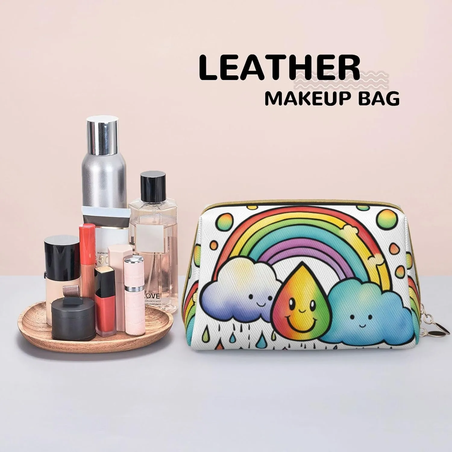Rainbow Clouds Raindrop 1 Toiletry Pouch, Travel-Friendly Makeup Organizer For Makeup Brushes, Lipsticks