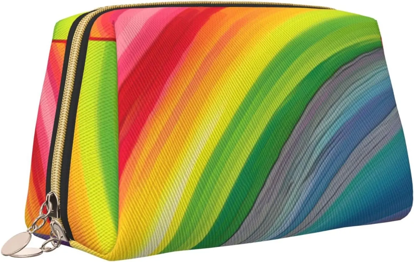 Rainbow Color Stripe Toiletry Pouch, Travel-Friendly Makeup Organizer For Makeup Brushes, Lipsticks