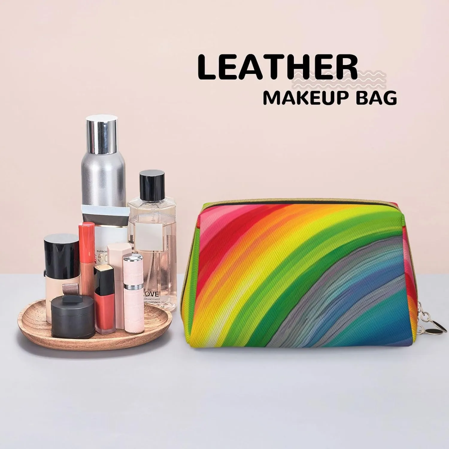 Rainbow Color Stripe Toiletry Pouch, Travel-Friendly Makeup Organizer For Makeup Brushes, Lipsticks