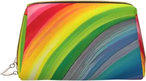 Rainbow Color Stripe Toiletry Pouch, Travel-Friendly Makeup Organizer For Makeup Brushes, Lipsticks
