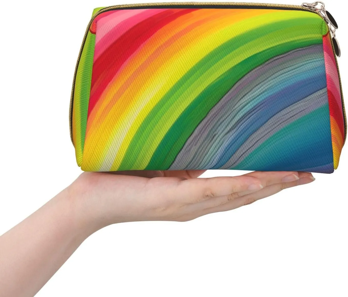 Rainbow Color Stripe Toiletry Pouch, Travel-Friendly Makeup Organizer For Makeup Brushes, Lipsticks