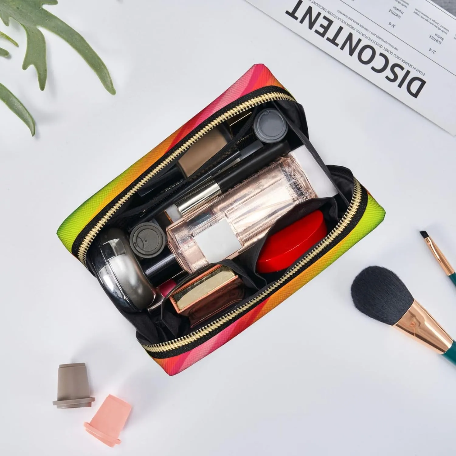 Rainbow Color Stripe Toiletry Pouch, Travel-Friendly Makeup Organizer For Makeup Brushes, Lipsticks