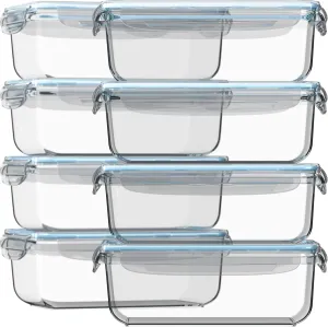 Razab 16 Pc (Set of 8) 30 Oz Glass Food Storage Containers with Lids, Airtight Large Reusable Leak Proof BPA Free Food Prep Containers, Freezer to Oven Safe