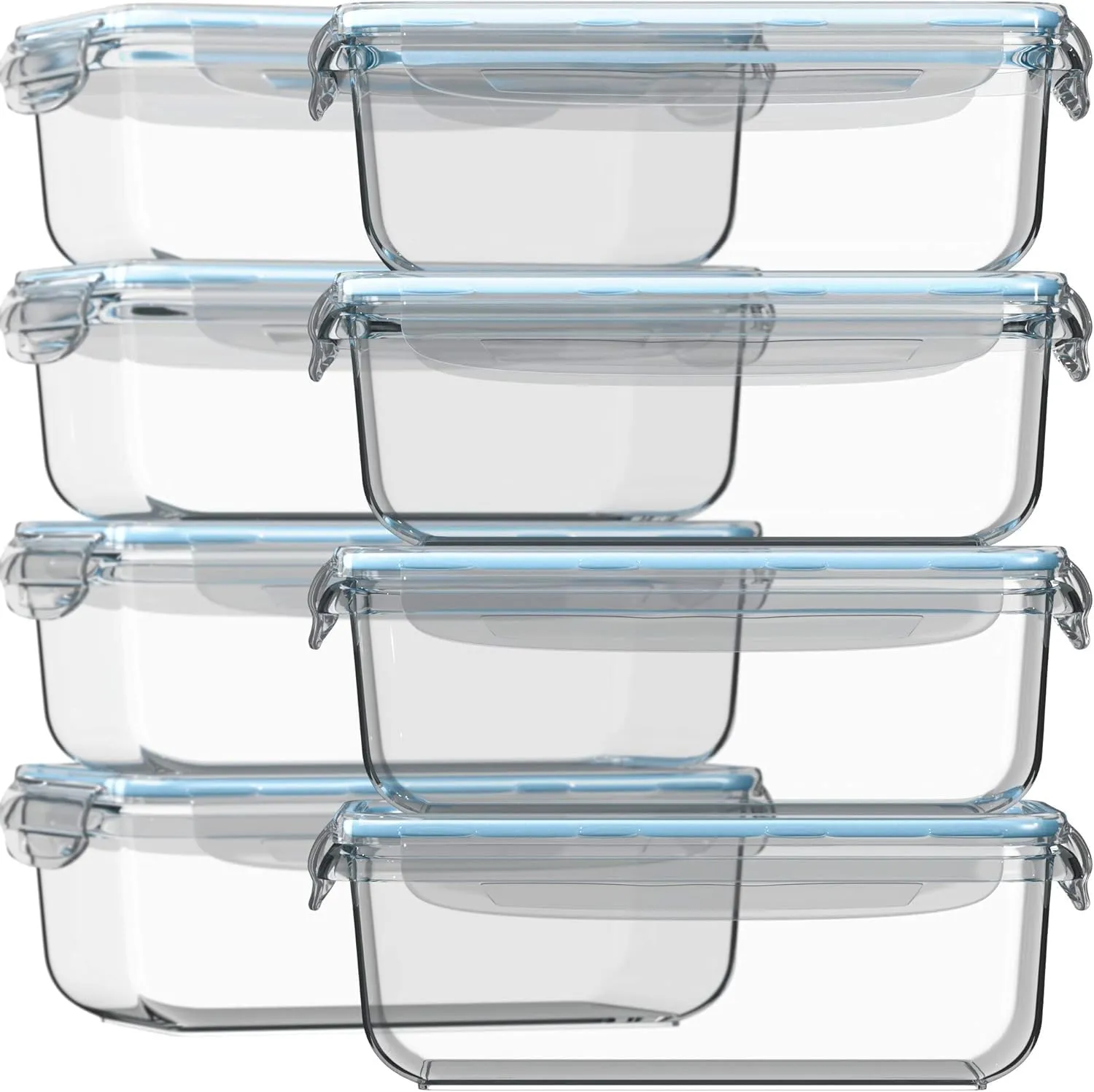 Razab 16 Pc (Set of 8) 30 Oz Glass Food Storage Containers with Lids, Airtight Large Reusable Leak Proof BPA Free Food Prep Containers, Freezer to Oven Safe