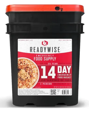 READYWISE - 14 Day, Emergency Food Supply, 150 Servings, 1 Bucket, Freeze Dried, MRE, Pre-made, Camping Essentials, Survival Kit, Food for Hiking, Adventure and Emergencies, 25-Year Shelf Life