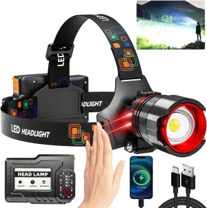 Rechargeable LED Headlamp 990000 High Lumens, Super Bright with 5 Modes & IPX7 Level Waterproof USB Rechargeable Zoom Headlamp, 90° Adjustable for Outdoor Camping, Running, Cycling, Climbing, Home