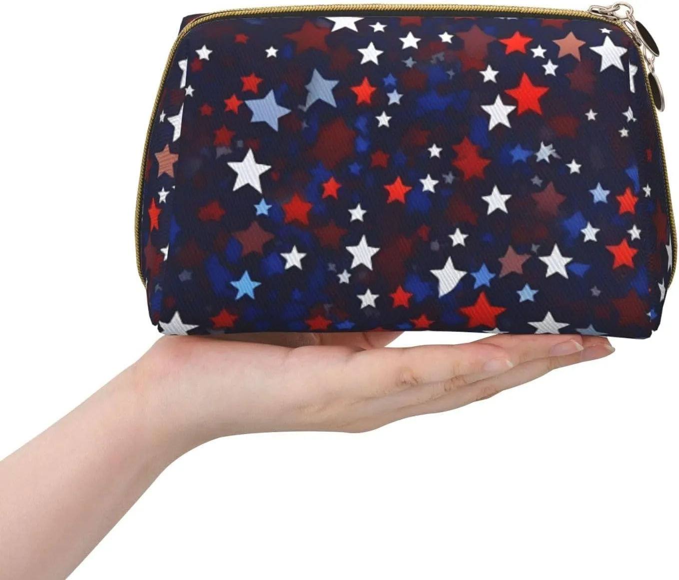 Red Blue Stars Toiletry Pouch, Travel-Friendly Makeup Organizer For Makeup Brushes, Lipsticks