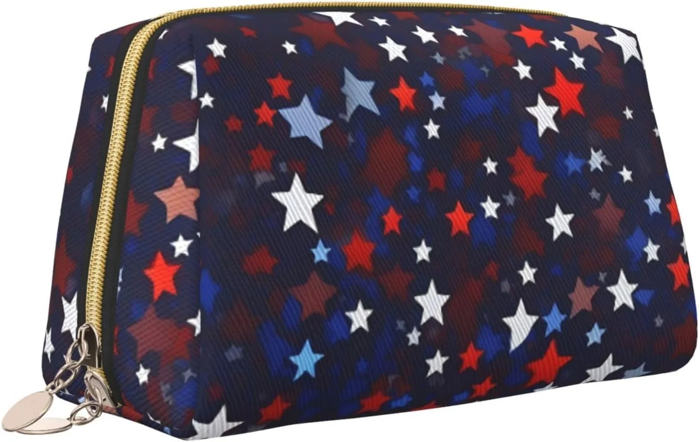 Red Blue Stars Toiletry Pouch, Travel-Friendly Makeup Organizer For Makeup Brushes, Lipsticks