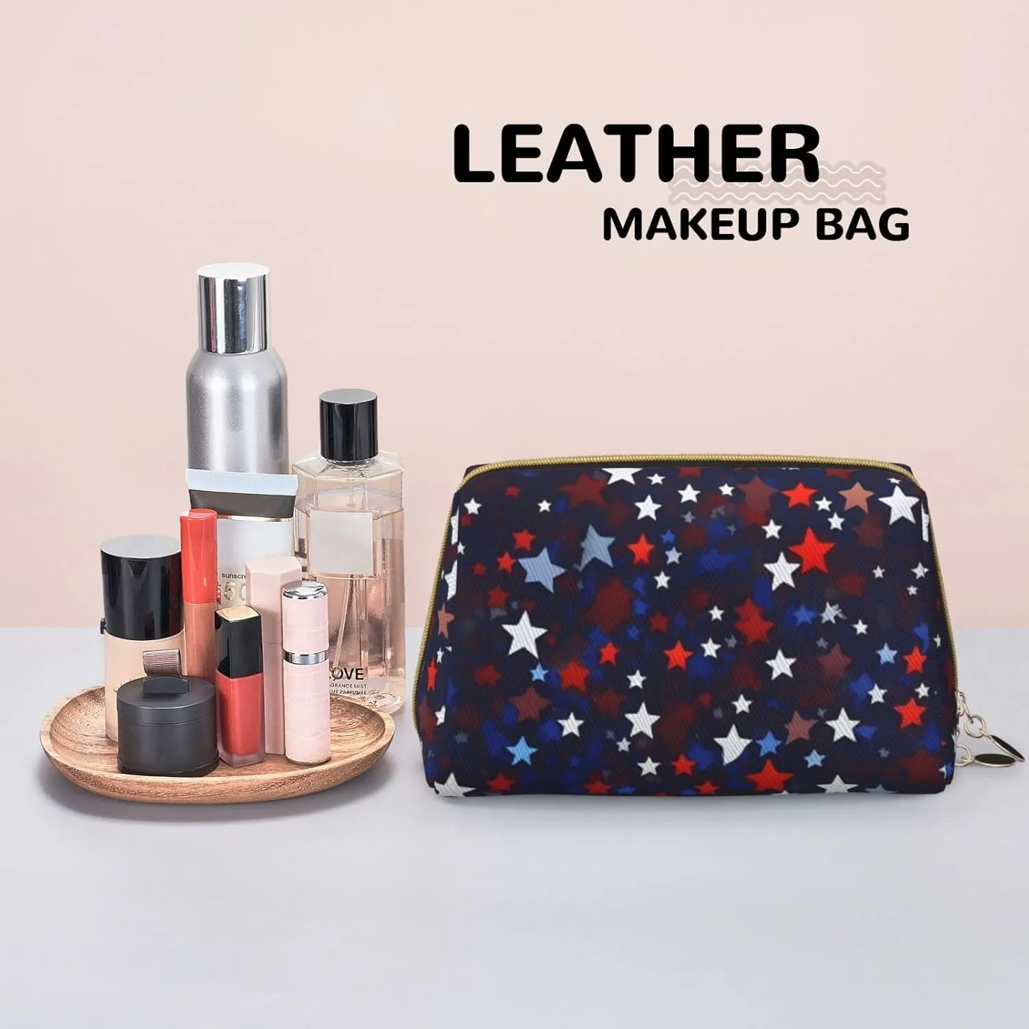 Red Blue Stars Toiletry Pouch, Travel-Friendly Makeup Organizer For Makeup Brushes, Lipsticks