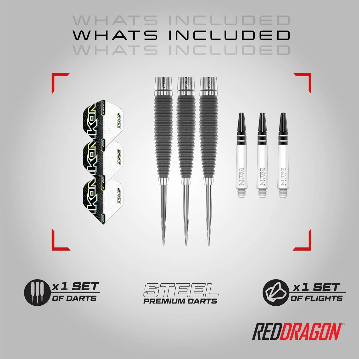 RED DRAGON Ikon Signature Series Professional Tungsten Steeltip Darts Set with Flights and Stems