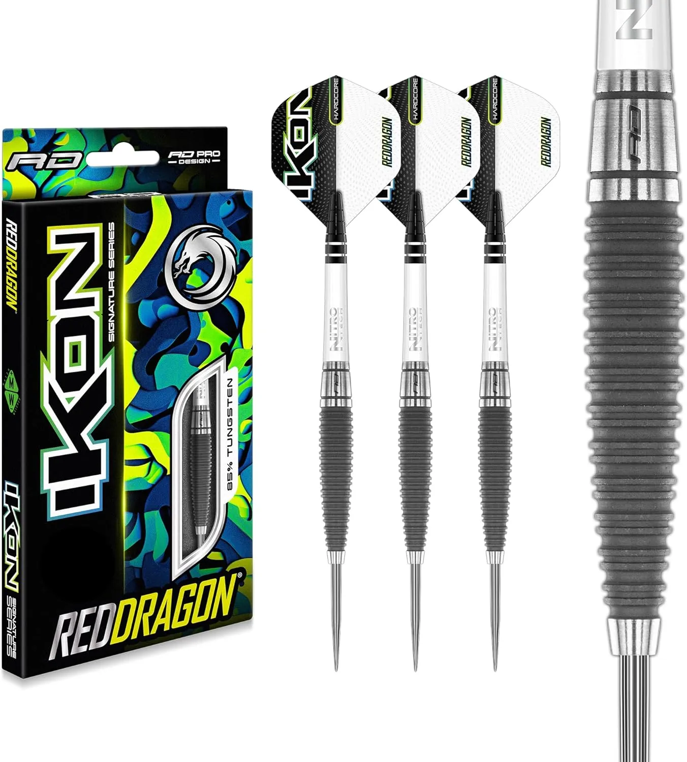 RED DRAGON Ikon Signature Series Professional Tungsten Steeltip Darts Set with Flights and Stems