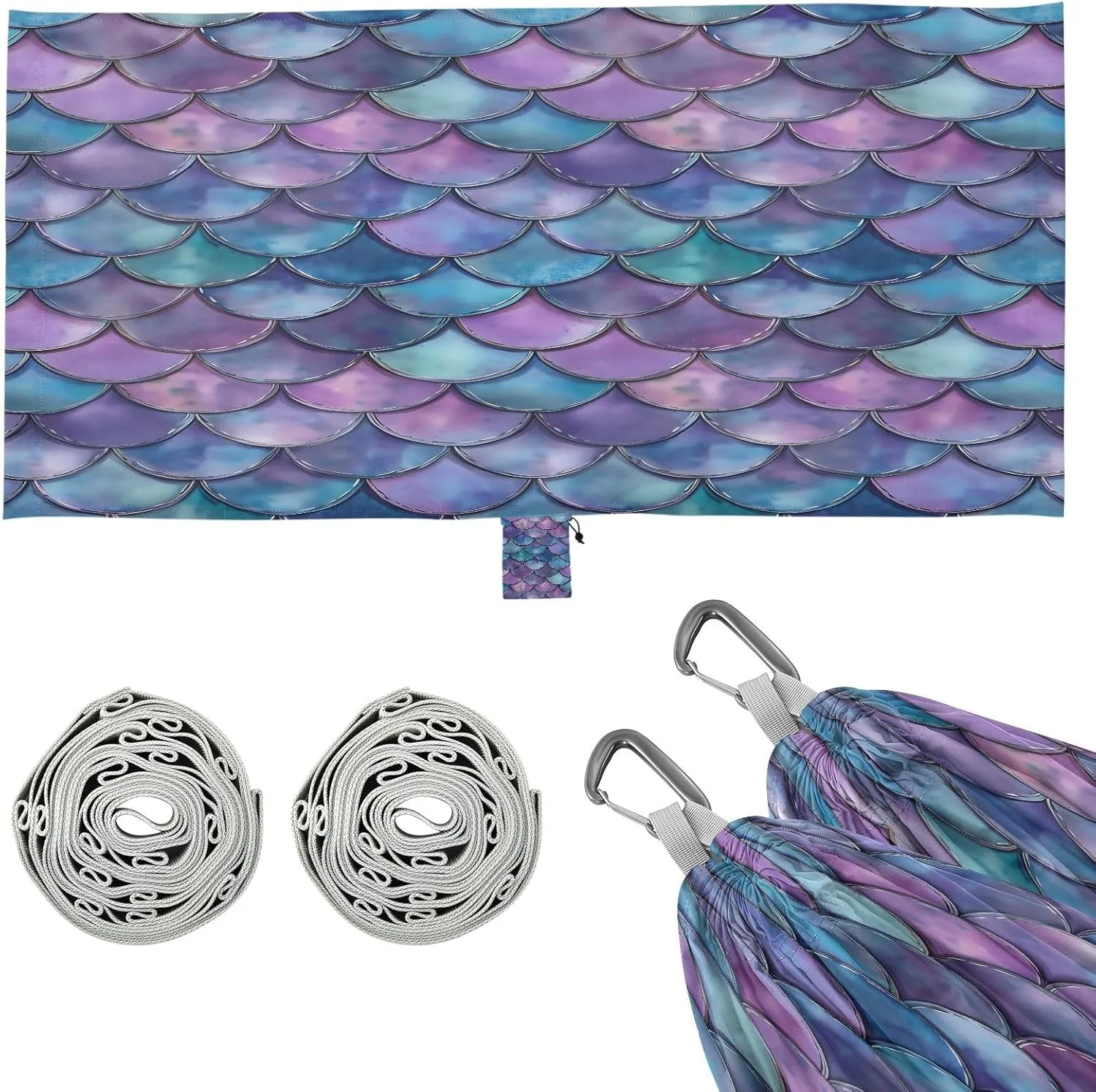 Retro Purple Scales Camping Hammock Single Portable Hammocks 330 lbs Capacity with 2 Tree Straps and Attached Carry Bag,Perfect for Outdoor,Indoor,Beach,Camping,Travel