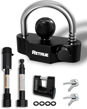 RETRUE Heavy-Duty Keyed-Alike Trailer Lock Set - Universal Coupler, Dual Hitch Receiver Pin, and Trailer Tongue Locks Included, Black