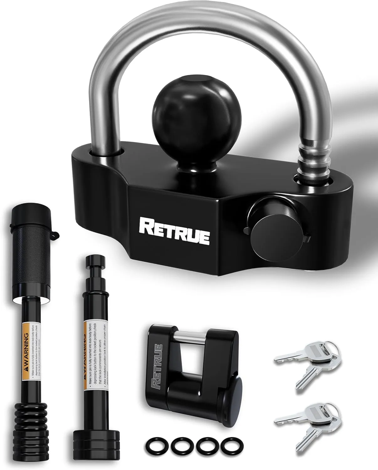 RETRUE Heavy-Duty Keyed-Alike Trailer Lock Set - Universal Coupler, Dual Hitch Receiver Pin, and Trailer Tongue Locks Included, Black