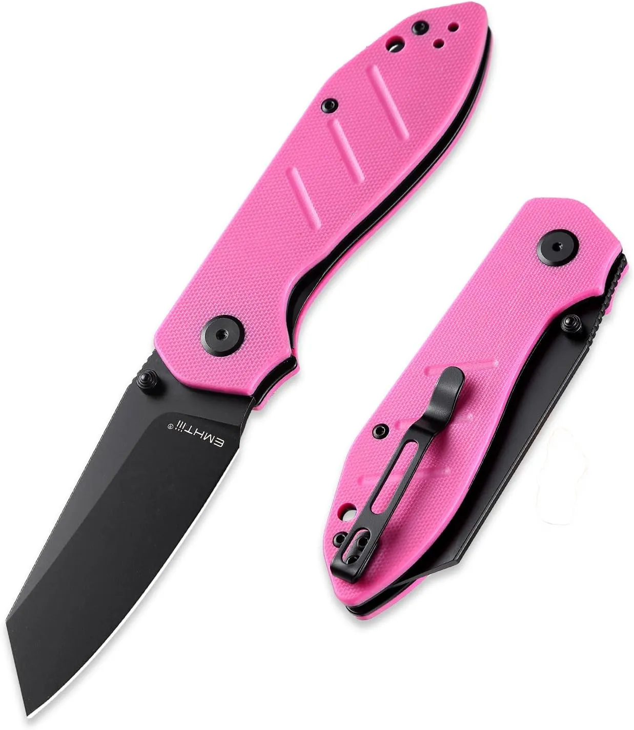 Reverse Tanto Pocket Folding Knife - 3.14" D2 Steel Blade, G10 Handle with Liner Lock, Thumb Stud, Reversible Clip, EDC Tactical Camping Knives for Men & Women E034, Pink