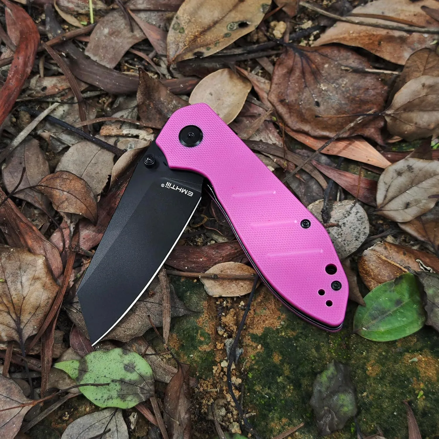Reverse Tanto Pocket Folding Knife - 3.14" D2 Steel Blade, G10 Handle with Liner Lock, Thumb Stud, Reversible Clip, EDC Tactical Camping Knives for Men & Women E034, Pink