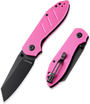 Reverse Tanto Pocket Folding Knife - 3.14" D2 Steel Blade, G10 Handle with Liner Lock, Thumb Stud, Reversible Clip, EDC Tactical Camping Knives for Men & Women E034, Pink