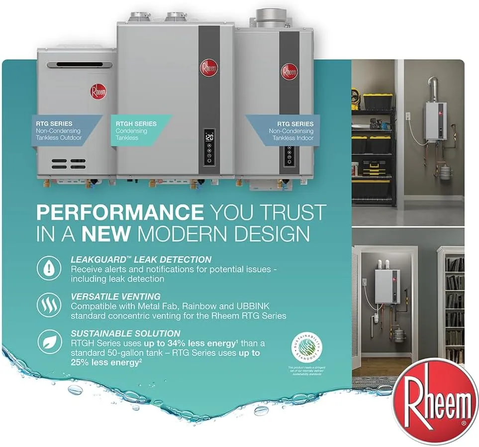 Rheem RTG-70DVLP-3 High Efficiency Non-Condensing Indoor Tankless Liquid Propane Water Heater, 7.0 GPM