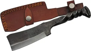 Rite Edge 9" Railroad Spike Cleaver – Carbon Steel Blade with Twisted Handle and Leather Sheath