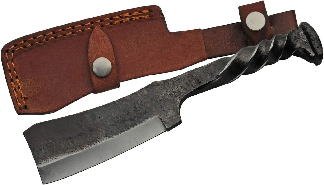 Rite Edge 9" Railroad Spike Cleaver – Carbon Steel Blade with Twisted Handle and Leather Sheath