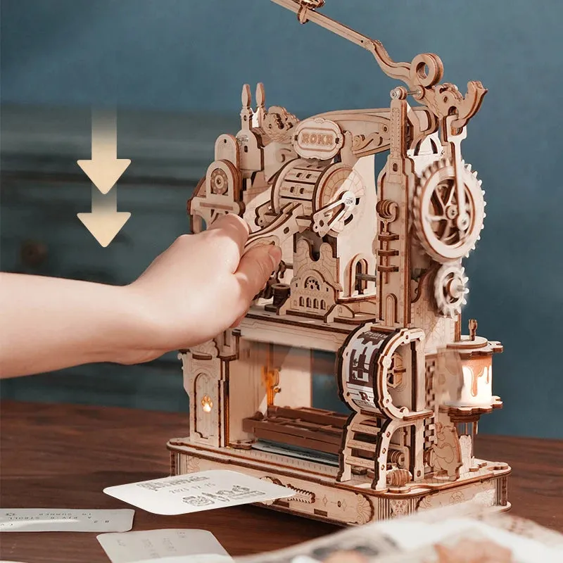 Robotime Rokr Printing Press 3D DIY Puzzle Gifts for Boyfriend Family Wooden ToysLED Light Building Block Kit Play LK602
