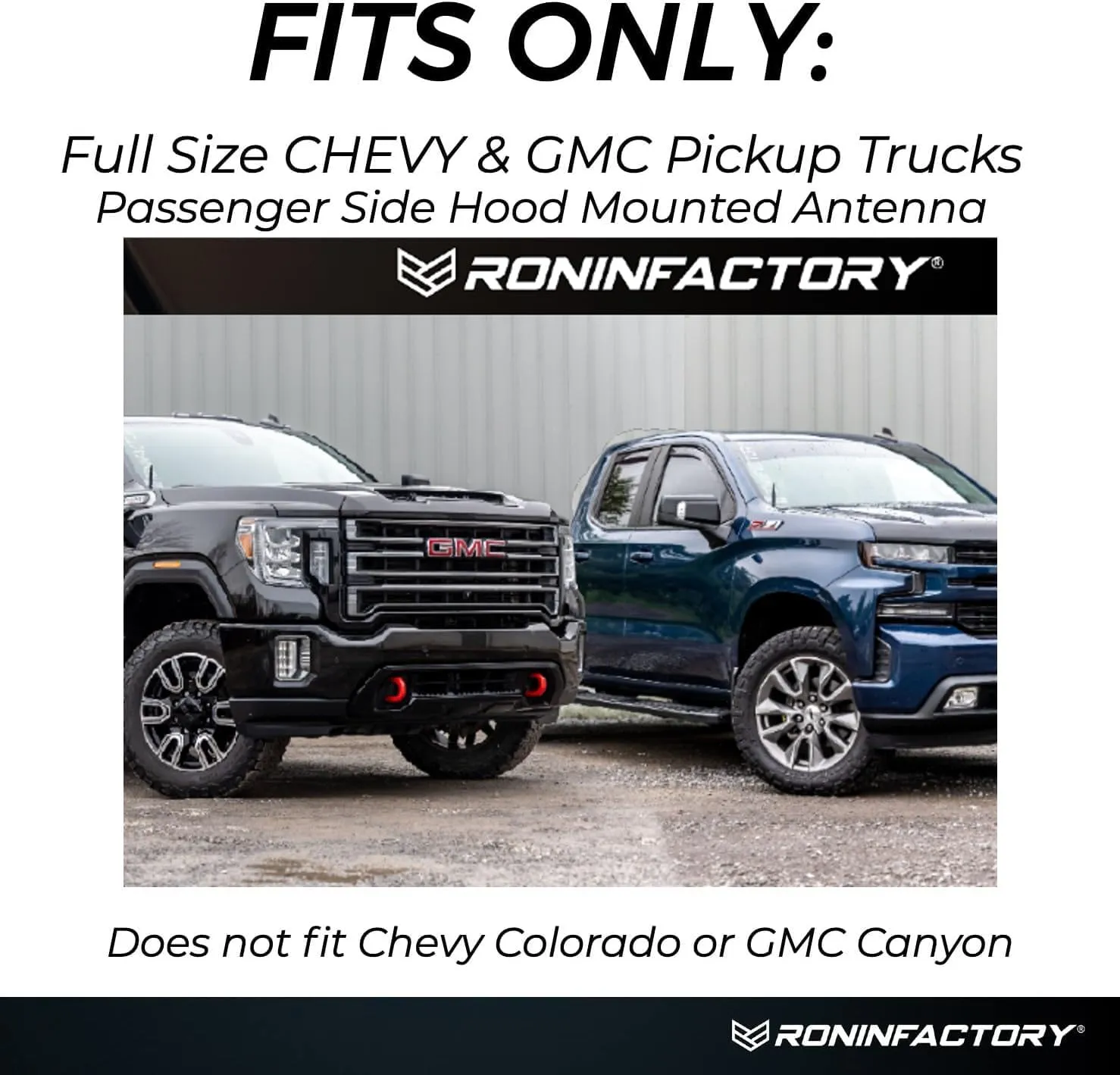 RONIN FACTORY Bullet Antenna Chevy Silverado & GMC Sierra Trucks - 50 Cal Truck Antenna Accessories - Anti Theft - Carwash Safe - Short Replacement Antenna