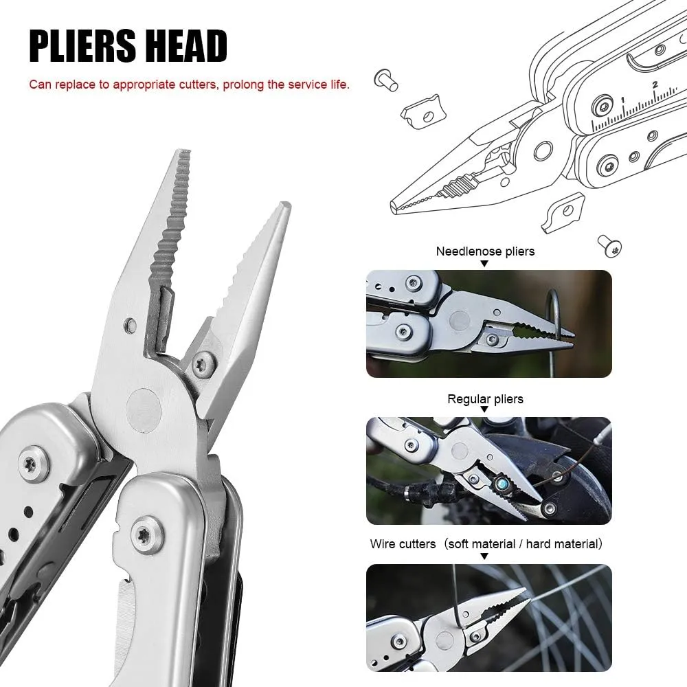 ROXON S803E Elite Flash Multitool with 20 functions including strong pliers, Flint Rod, full-size lockable blades for Outdoor Essential Survival Tool (D2 Blade)