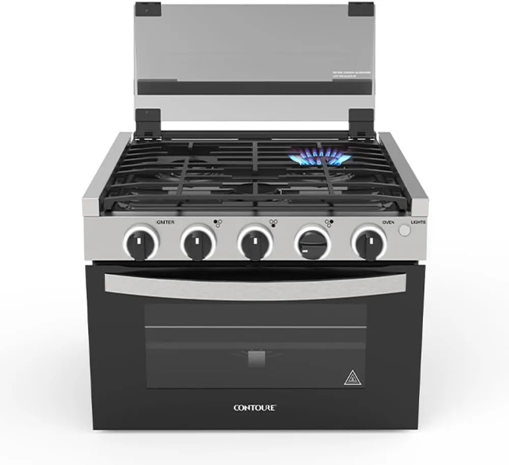 RV 3-Burner Drop-In Gas Range 17" | Black with Stainless Steel Accents | Stylish LED Knobs | Easy-Clean Oven | Propane-Powered | CSA Certified | GR-17BTC