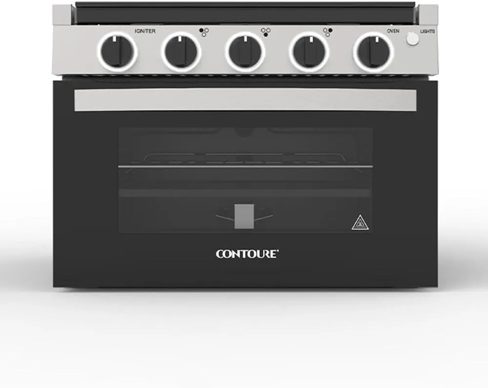 RV 3-Burner Drop-In Gas Range 17" | Black with Stainless Steel Accents | Stylish LED Knobs | Easy-Clean Oven | Propane-Powered | CSA Certified | GR-17BTC