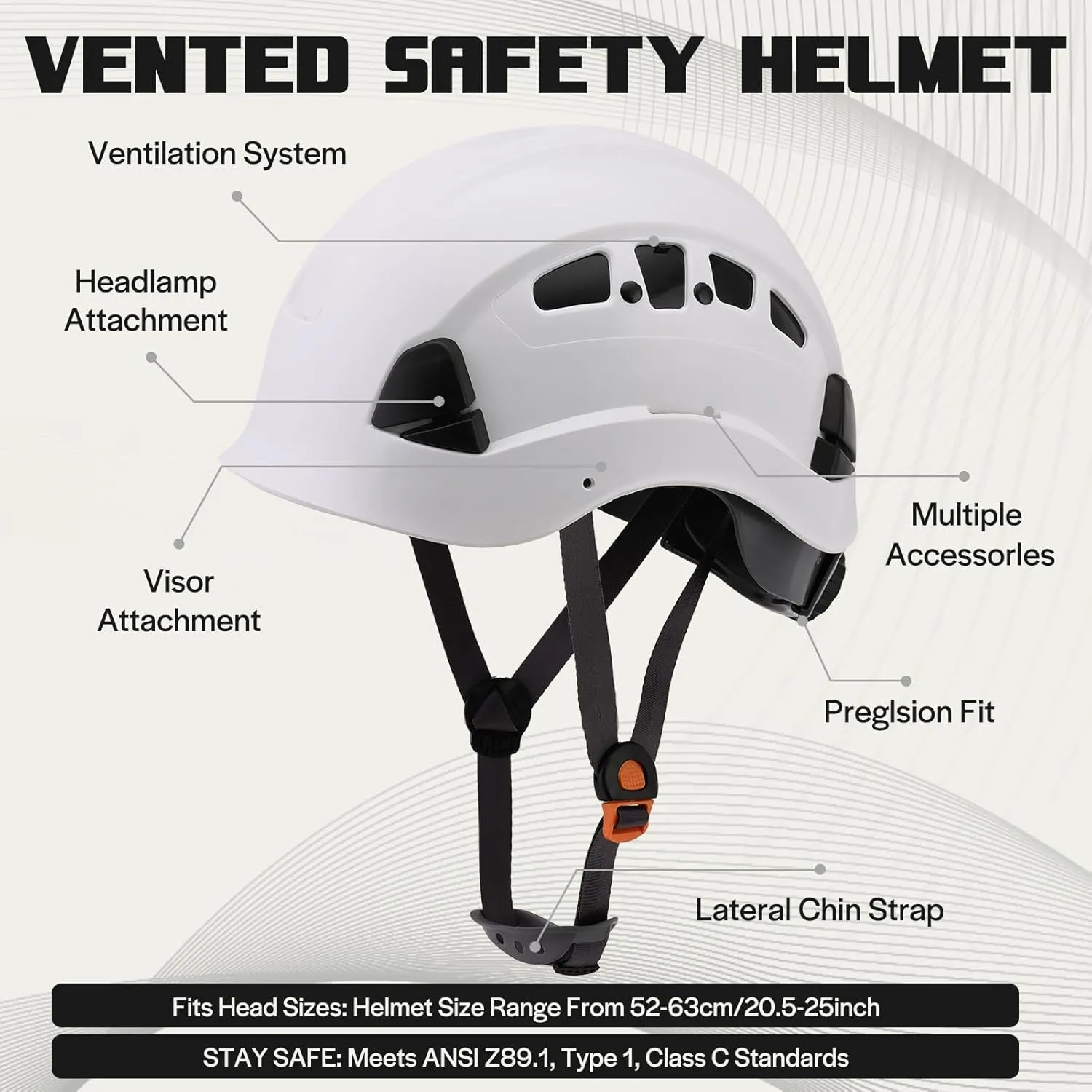Safety Hard Hat ANSI Z89.1 Approved,Adjustable Vented Safety Helmet,6-Point Suspension,Construction Forestry Aborist Work