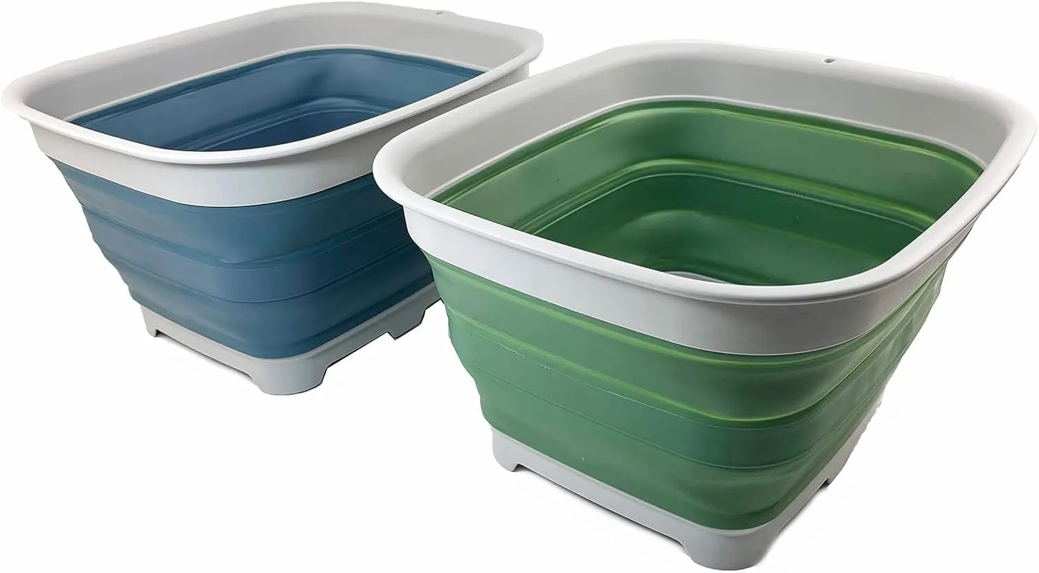 SAMMART 15L (3.9 Gallon) Collapsible Dishpan with Draining Plug-Foldable Washing Basin-Portable Dish Washing Tub - Camping & Space Saving Kitchen Storage Tray (Steel Blue   Dark Sea Green (Set of 2))