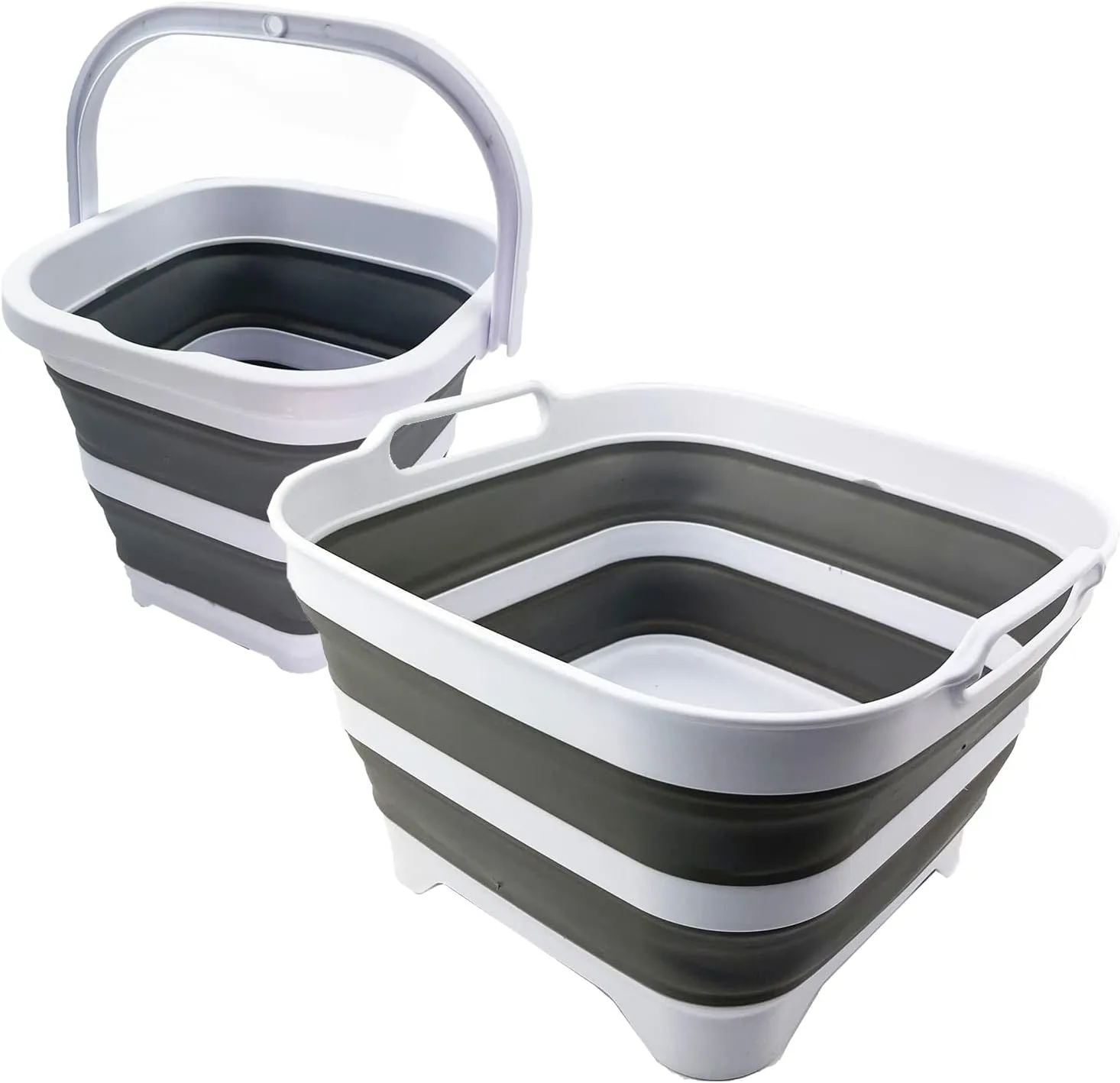 SAMMART 2 pcs. Camping Set : Collapsible Bucket   Portable Dishpan with Draining Plug (Grey, 5L Bucket 10L Dishpan)