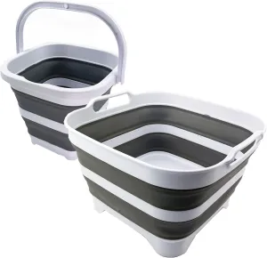 SAMMART 2 pcs. Camping Set : Collapsible Bucket   Portable Dishpan with Draining Plug (Grey, 5L Bucket 10L Dishpan)