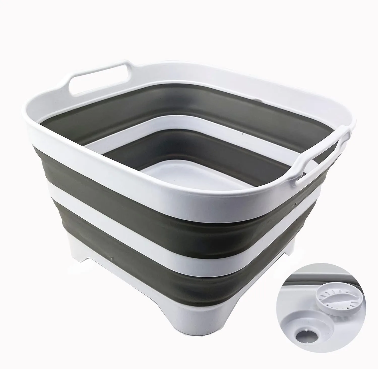 SAMMART 2 pcs. Camping Set : Collapsible Bucket   Portable Dishpan with Draining Plug (Grey, 5L Bucket 10L Dishpan)