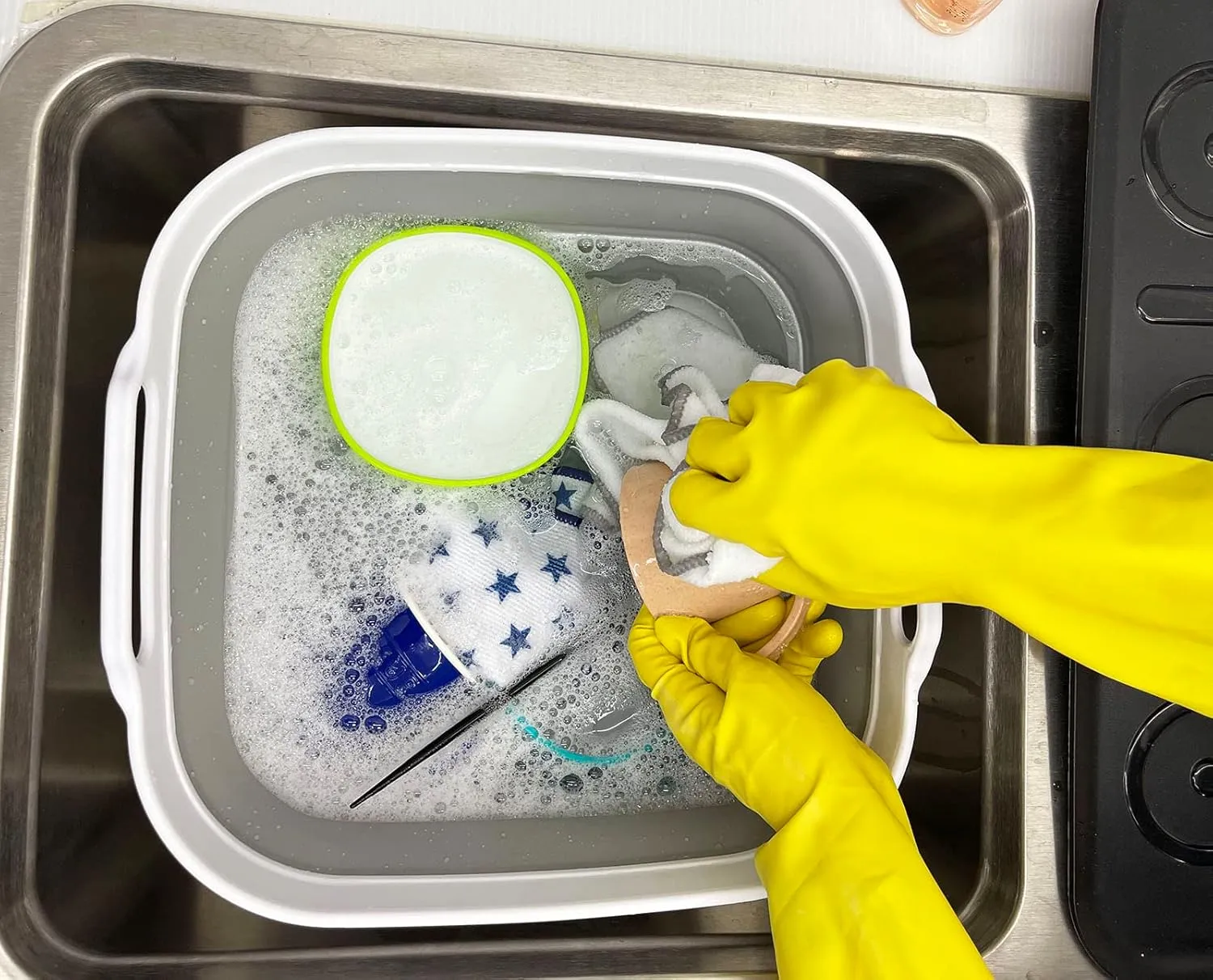 SAMMART 2 pcs. Camping Set : Collapsible Bucket   Portable Dishpan with Draining Plug (Grey, 5L Bucket 10L Dishpan)