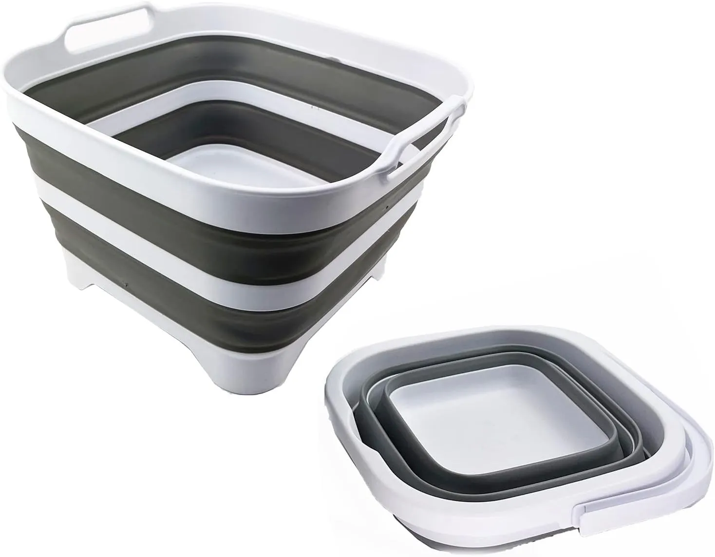 SAMMART 2 pcs. Camping Set : Collapsible Bucket   Portable Dishpan with Draining Plug (Grey, 5L Bucket 10L Dishpan)