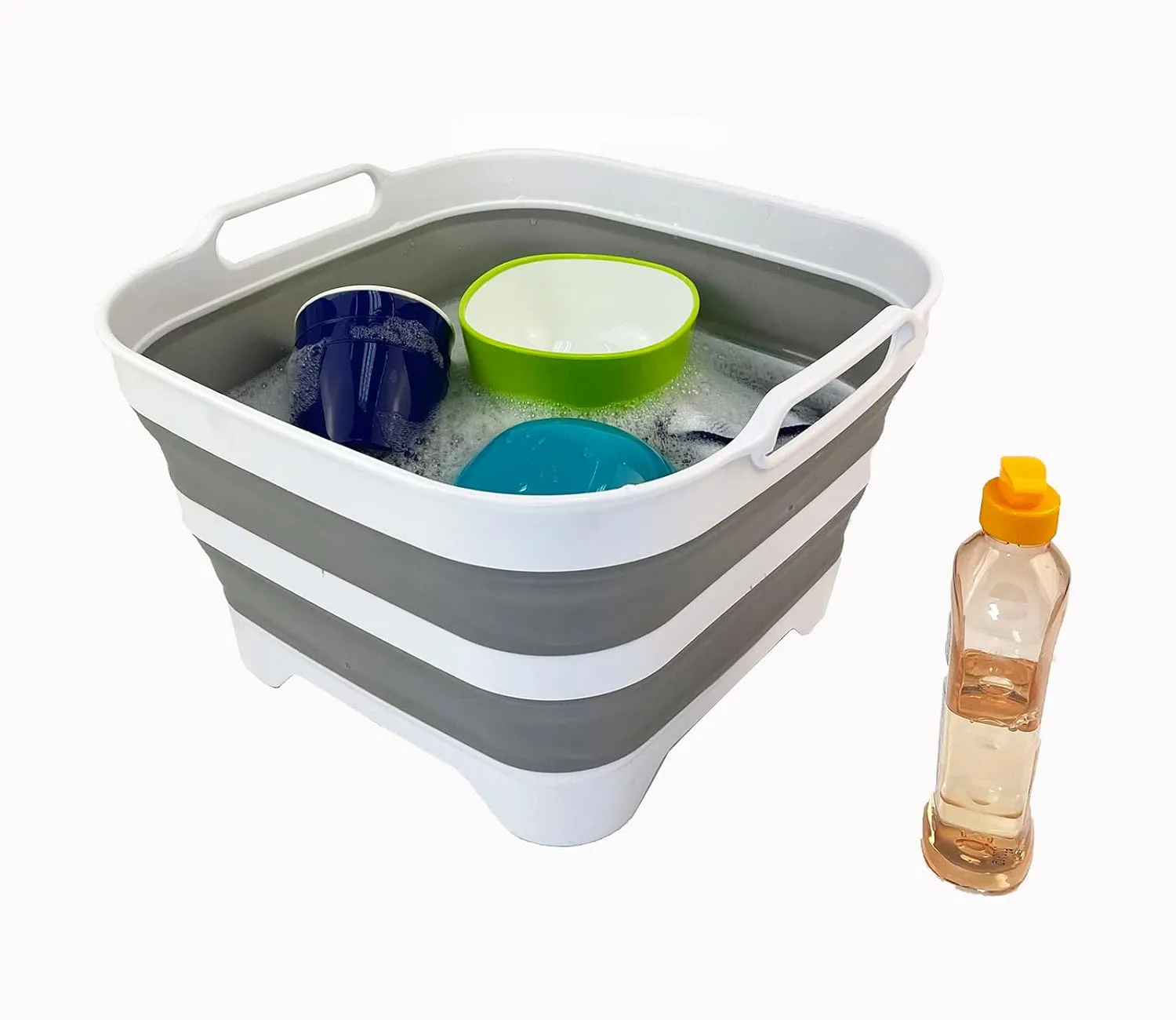 SAMMART 2 pcs. Camping Set : Collapsible Bucket   Portable Dishpan with Draining Plug (Grey, 5L Bucket 10L Dishpan)