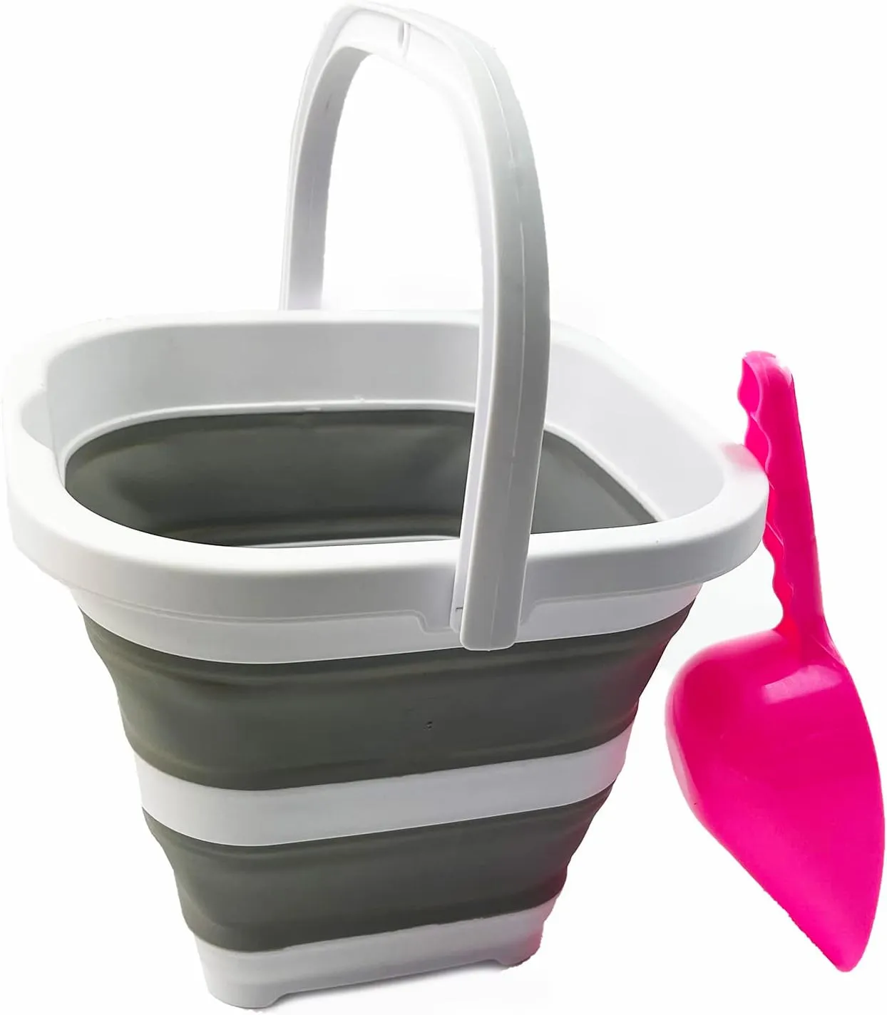 SAMMART 2 pcs. Camping Set : Collapsible Bucket   Portable Dishpan with Draining Plug (Grey, 5L Bucket 10L Dishpan)